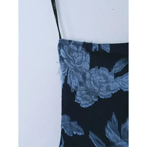 Lulus One Shoulder Floral Jacquard Maxi Dress Medium Navy Blue Wedding Guest - Picture 9 of 12